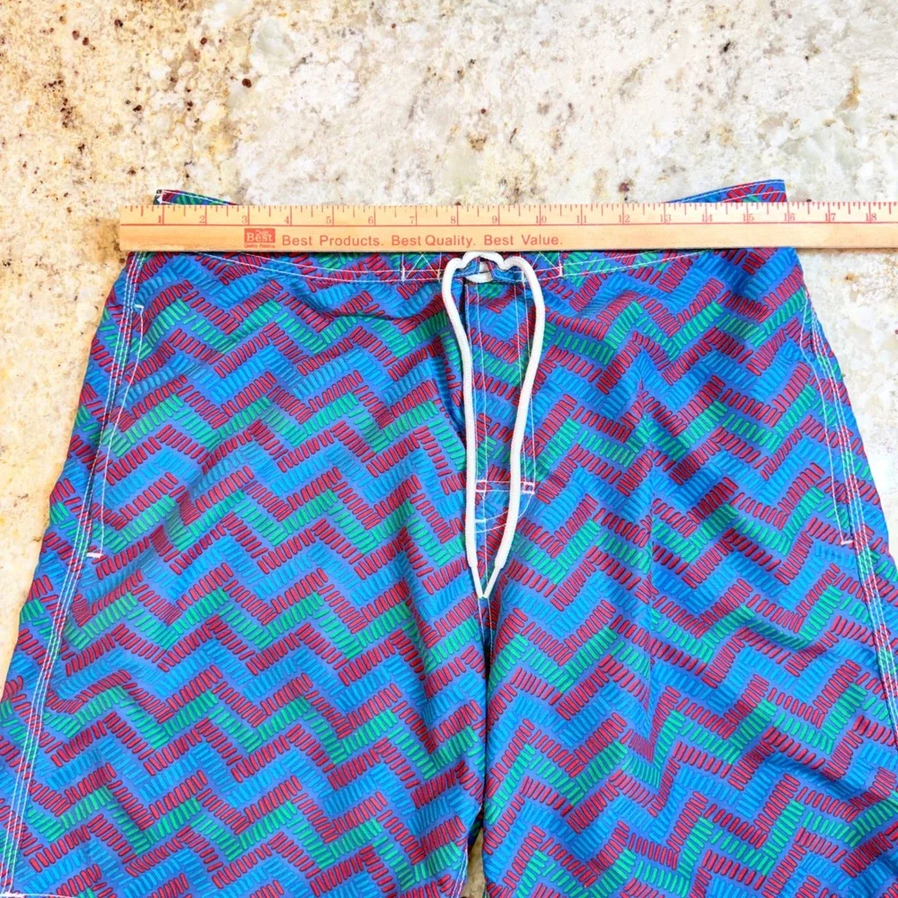 Trunks Surf Swim Co Mens Large Blue Geometric Swim Trunks Mesh Lined Beach